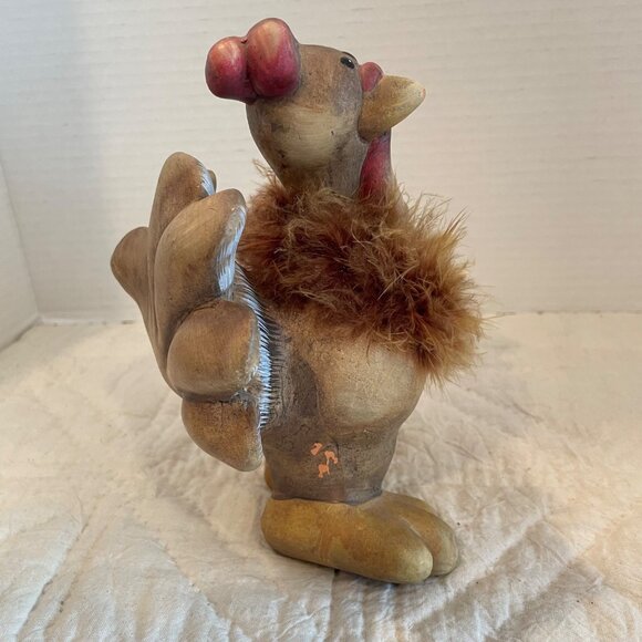 Rustic Funky Thanksgiving Turkey Figurine with Faux leather and Fur - Picture 5 of 11